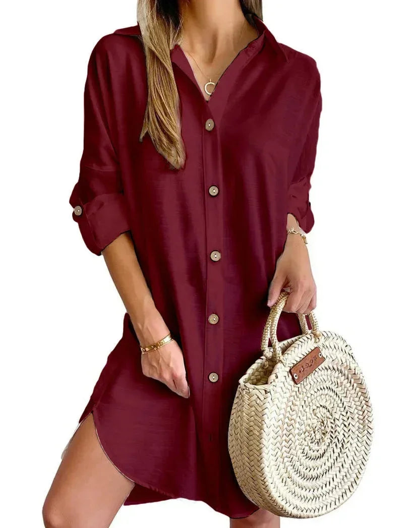 Button-Up Short Shirt Dress for Women