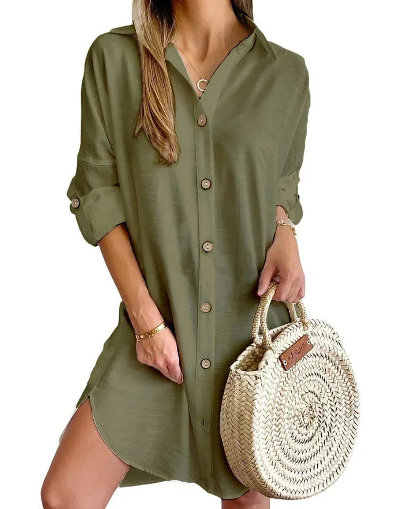 Button-Up Short Shirt Dress for Women