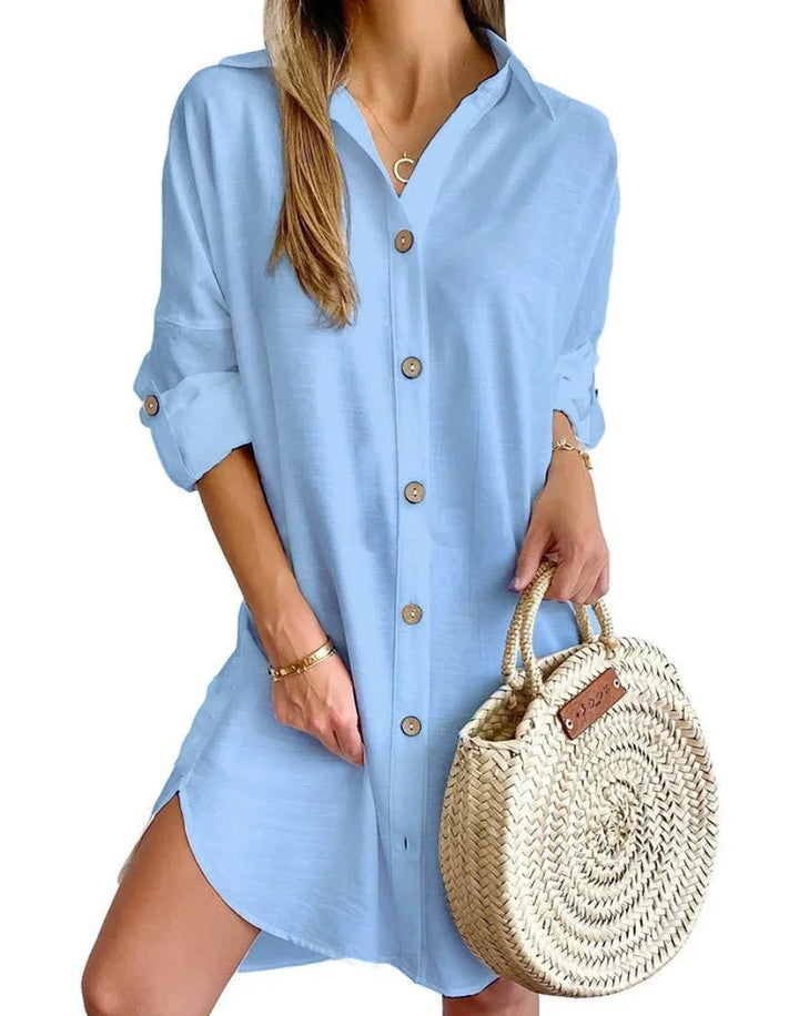 Button-Up Short Shirt Dress for Women
