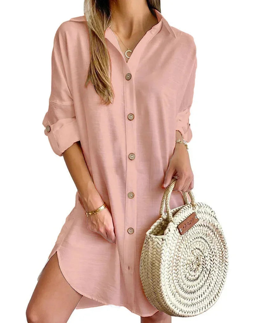 Button-Up Short Shirt Dress for Women