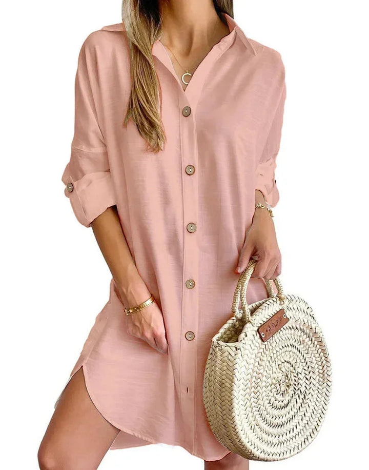 Button-Up Short Shirt Dress for Women