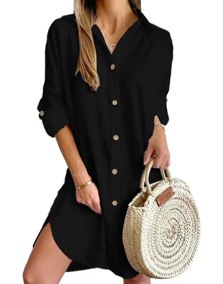 Button-Up Short Shirt Dress for Women