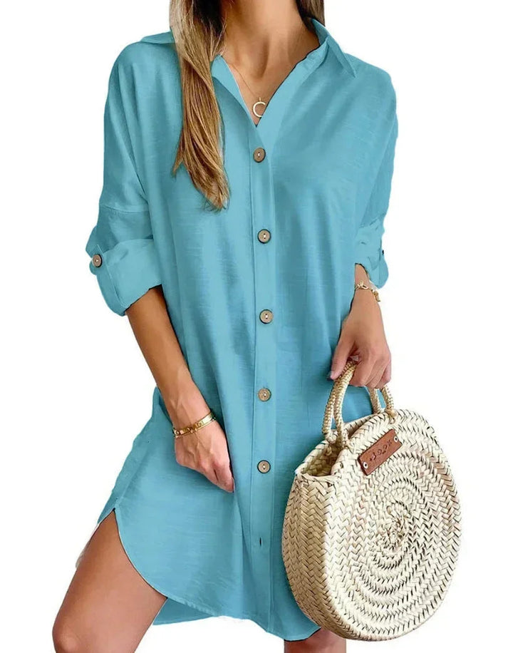 Button-Up Short Shirt Dress for Women