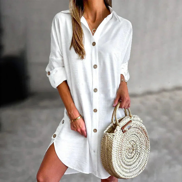 Button-Up Short Shirt Dress for Women
