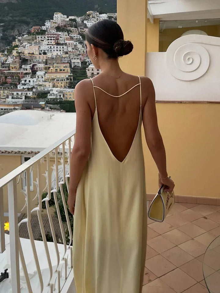 Satin Open-Back Maxi Dress for Women