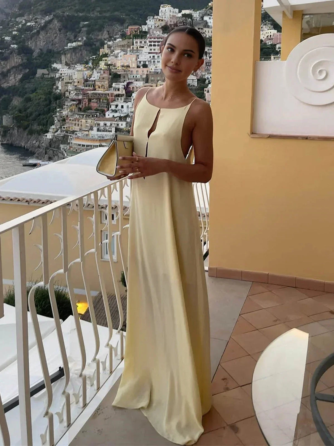 Satin Open-Back Maxi Dress for Women