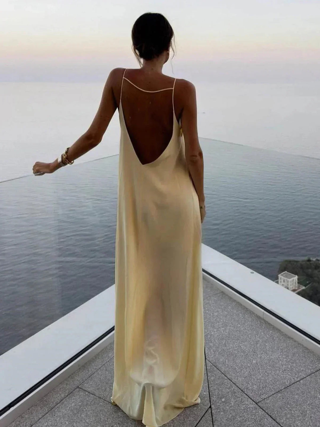 Satin Open-Back Maxi Dress for Women