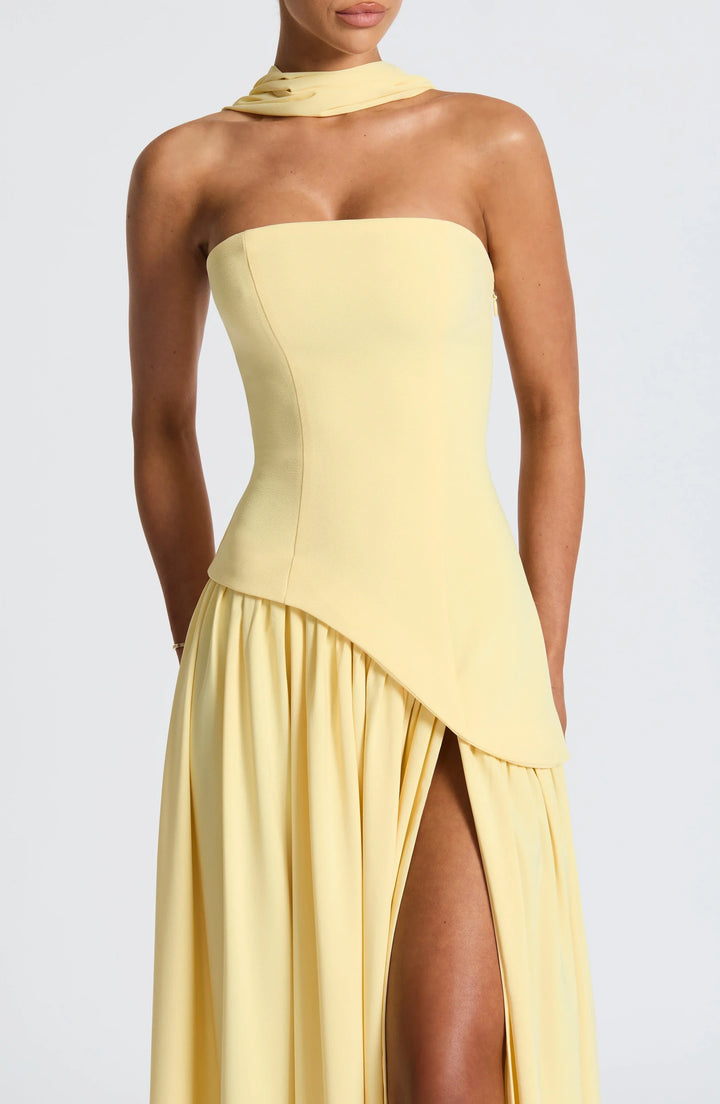 Strapless Asymmetric Slit Maxi Dress for Women