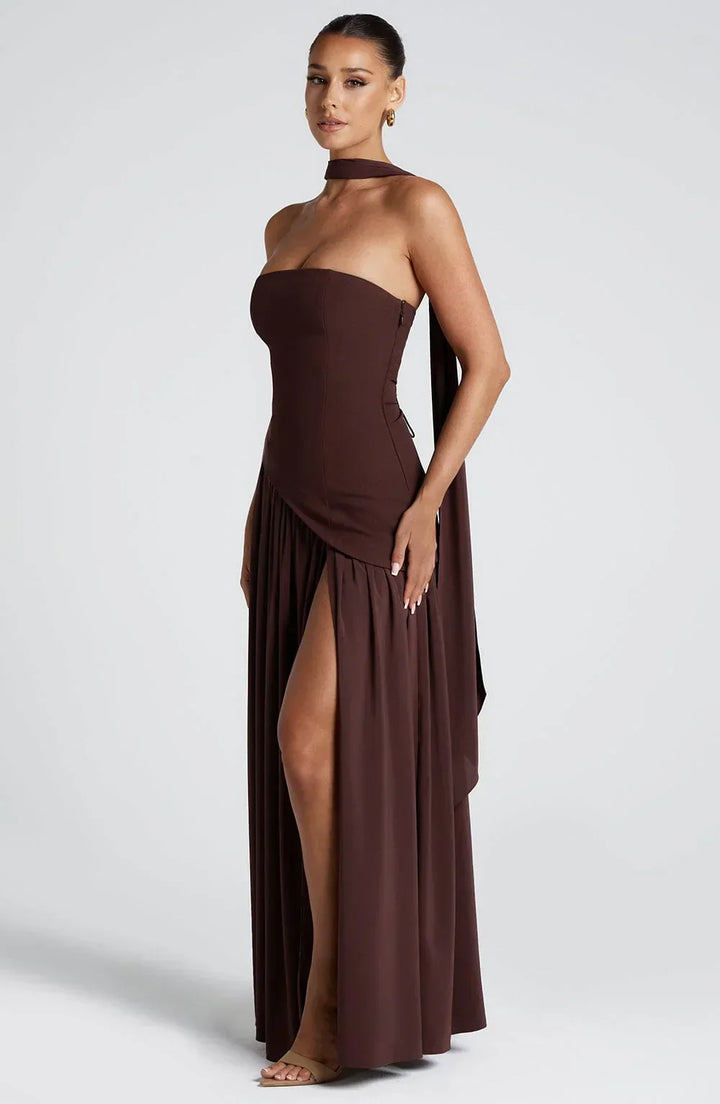 Strapless Asymmetric Slit Maxi Dress for Women
