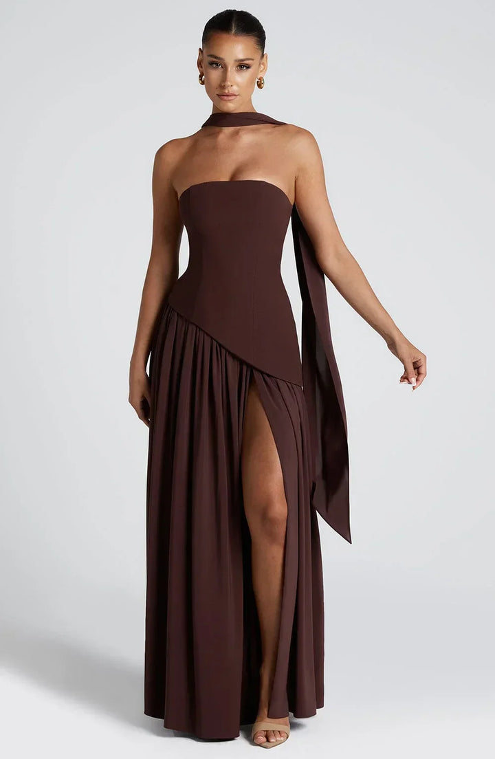 Strapless Asymmetric Slit Maxi Dress for Women