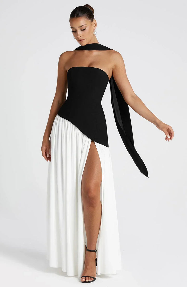 Strapless Asymmetric Slit Maxi Dress for Women