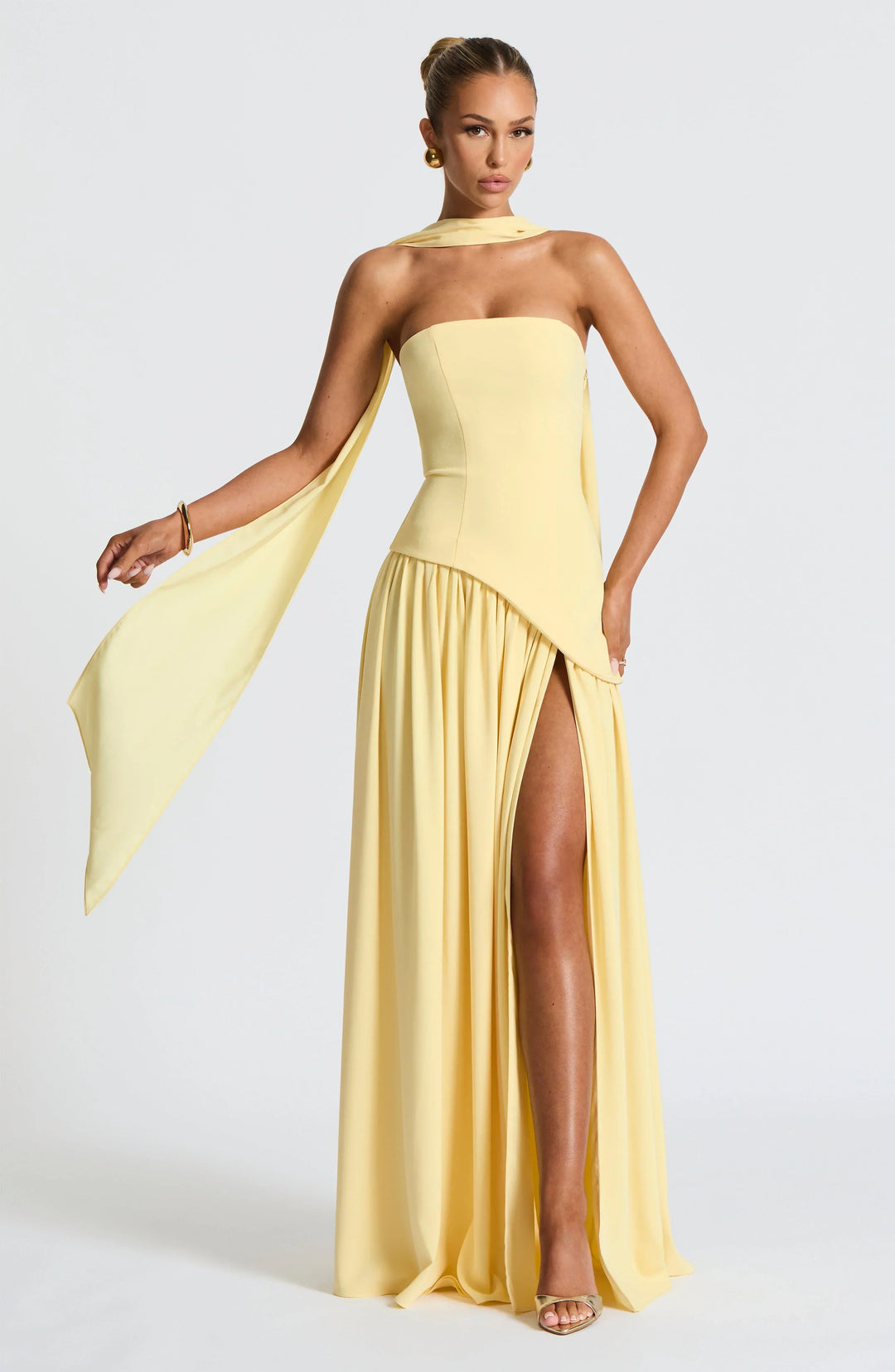 Strapless Asymmetric Slit Maxi Dress for Women