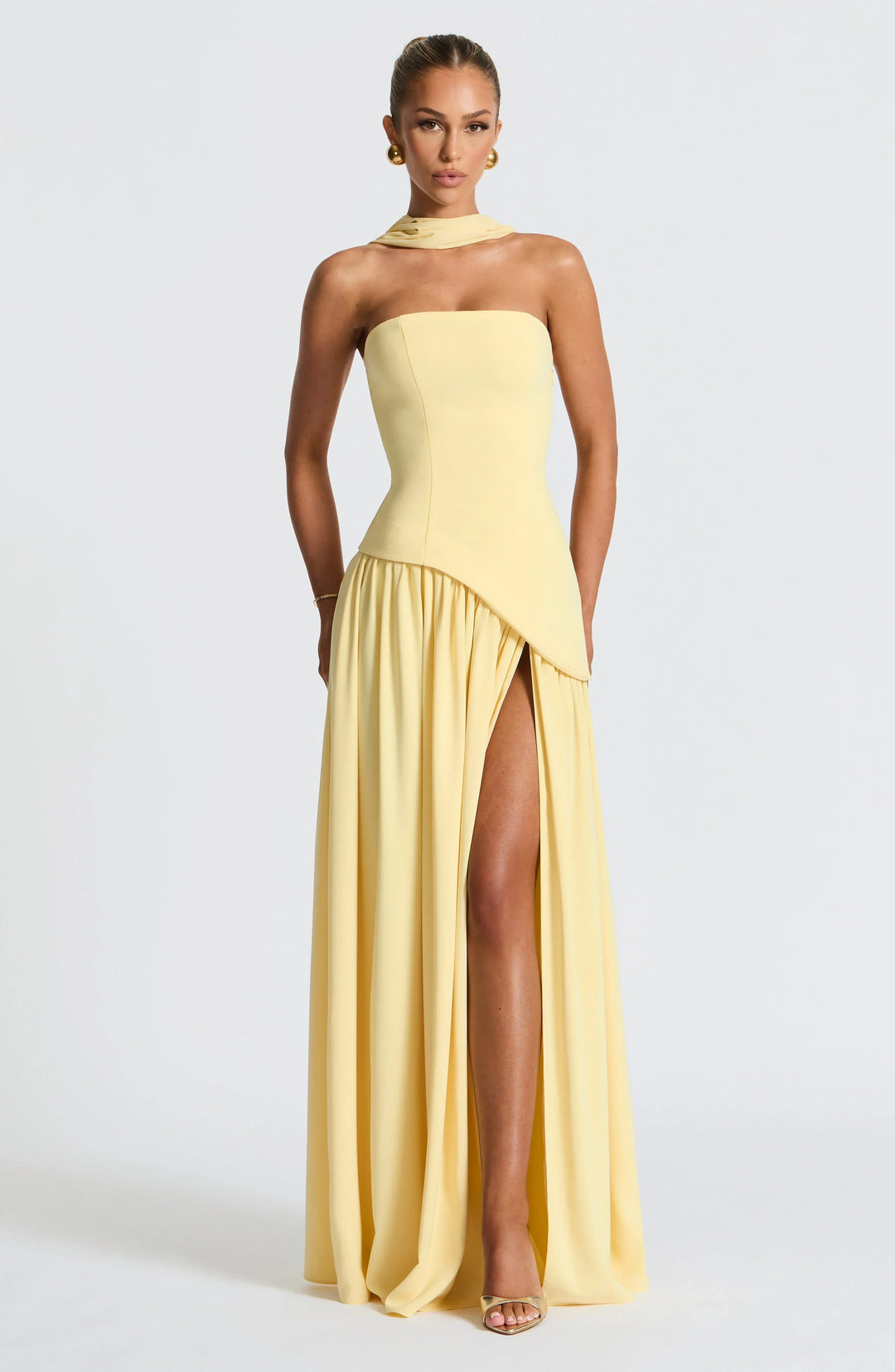 Strapless Asymmetric Slit Maxi Dress for Women