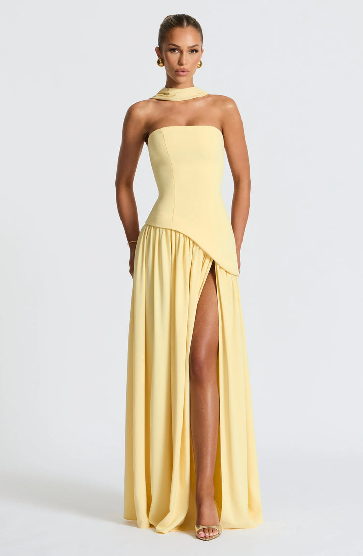 Strapless Asymmetric Slit Maxi Dress for Women