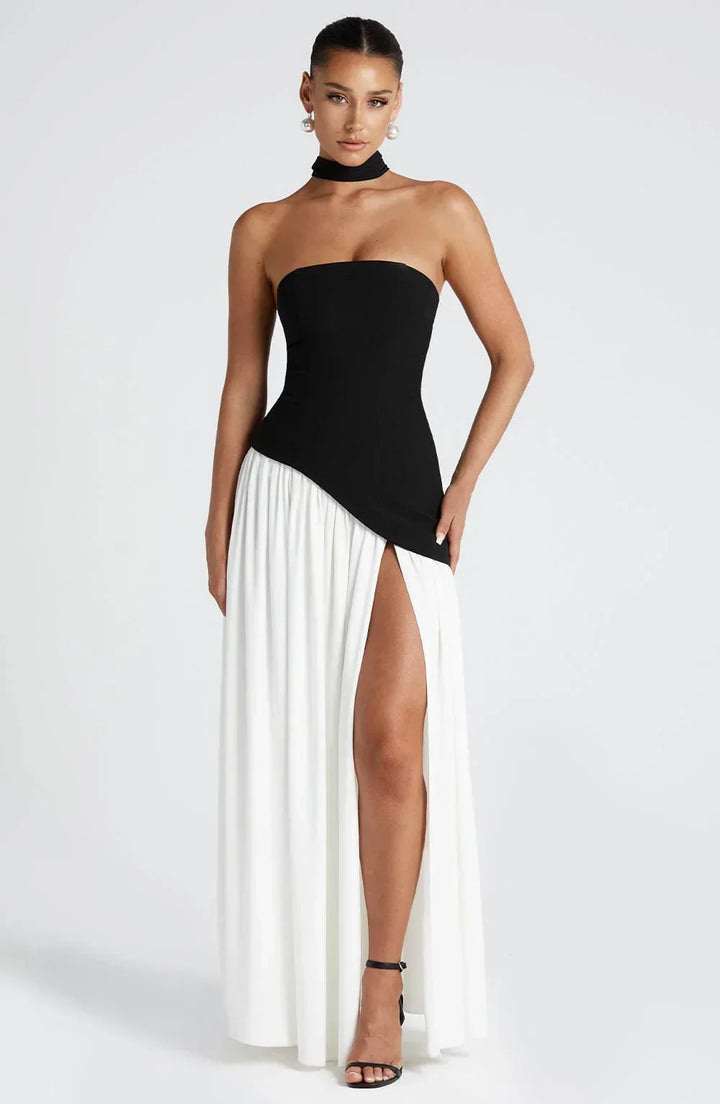 Strapless Asymmetric Slit Maxi Dress for Women