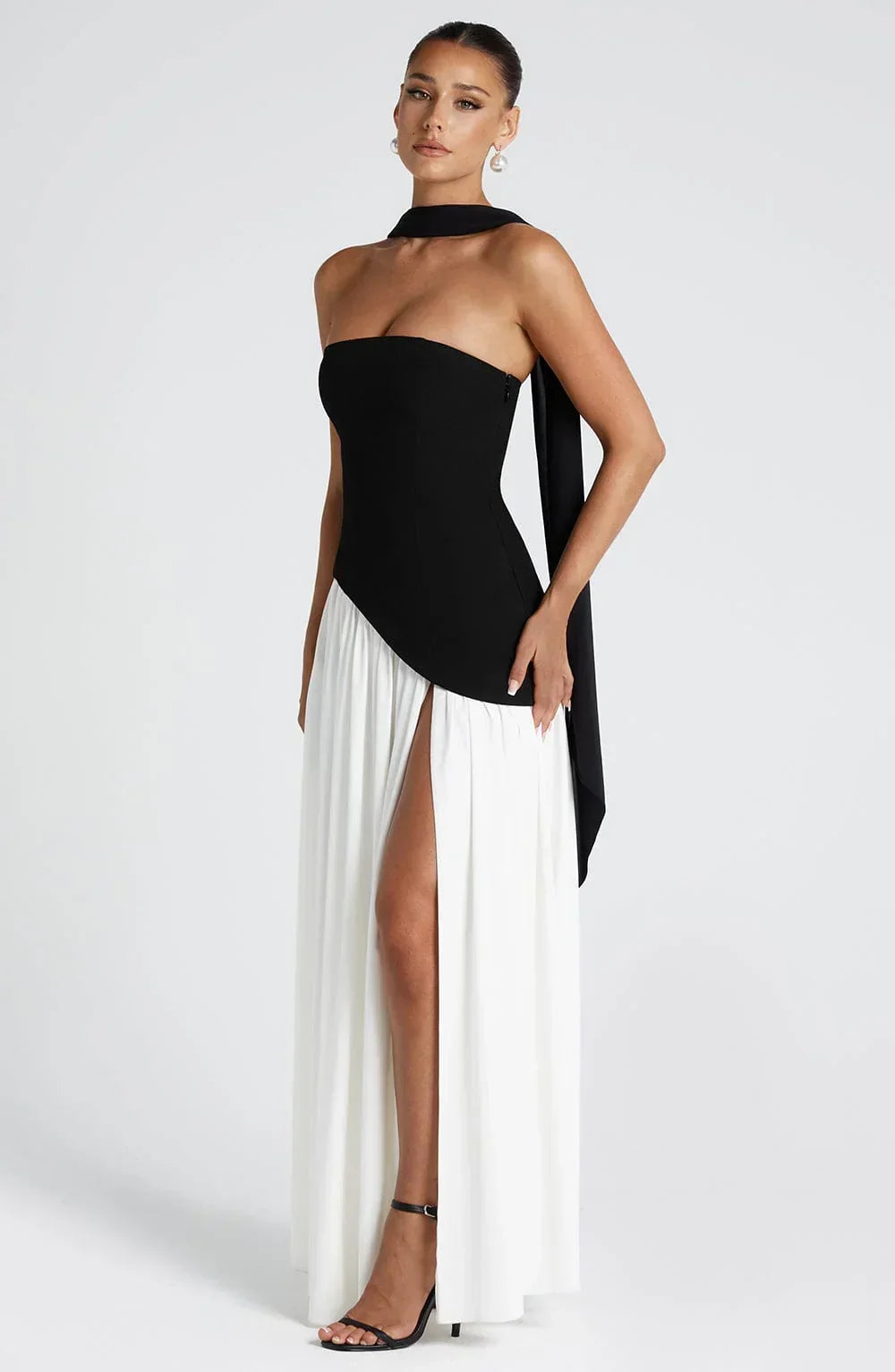 Strapless Asymmetric Slit Maxi Dress for Women