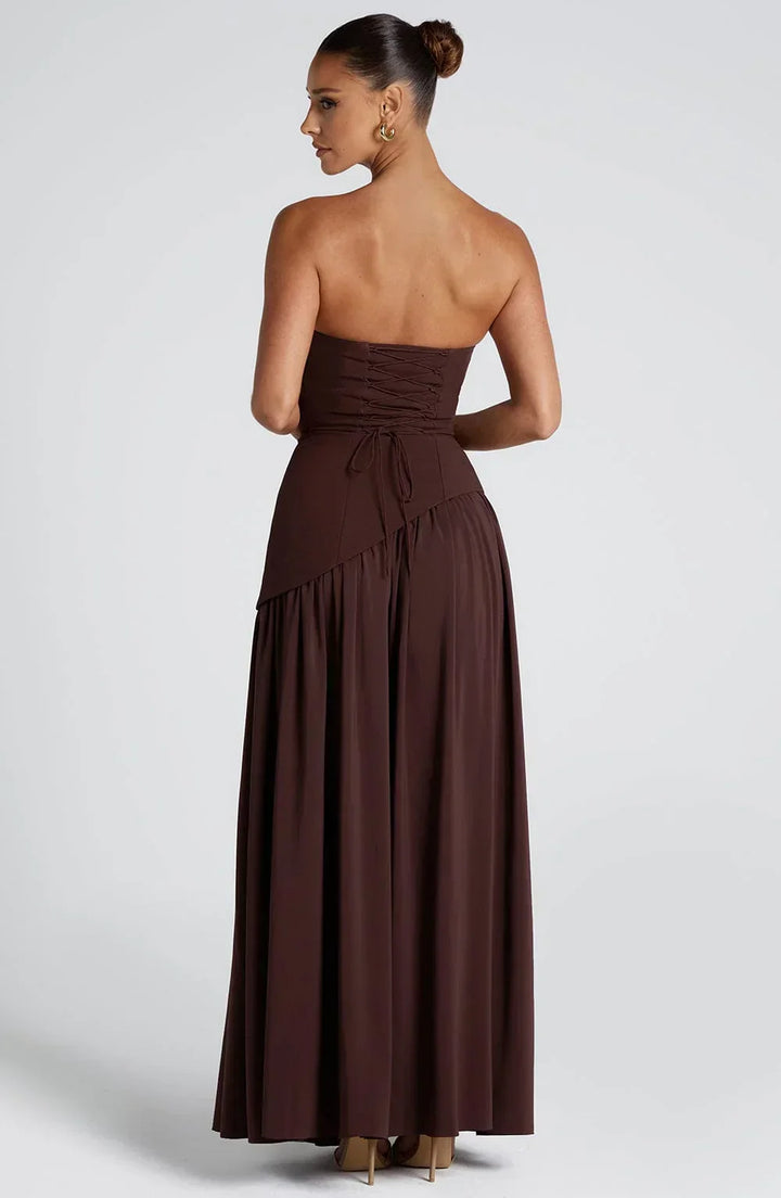 Strapless Asymmetric Slit Maxi Dress for Women