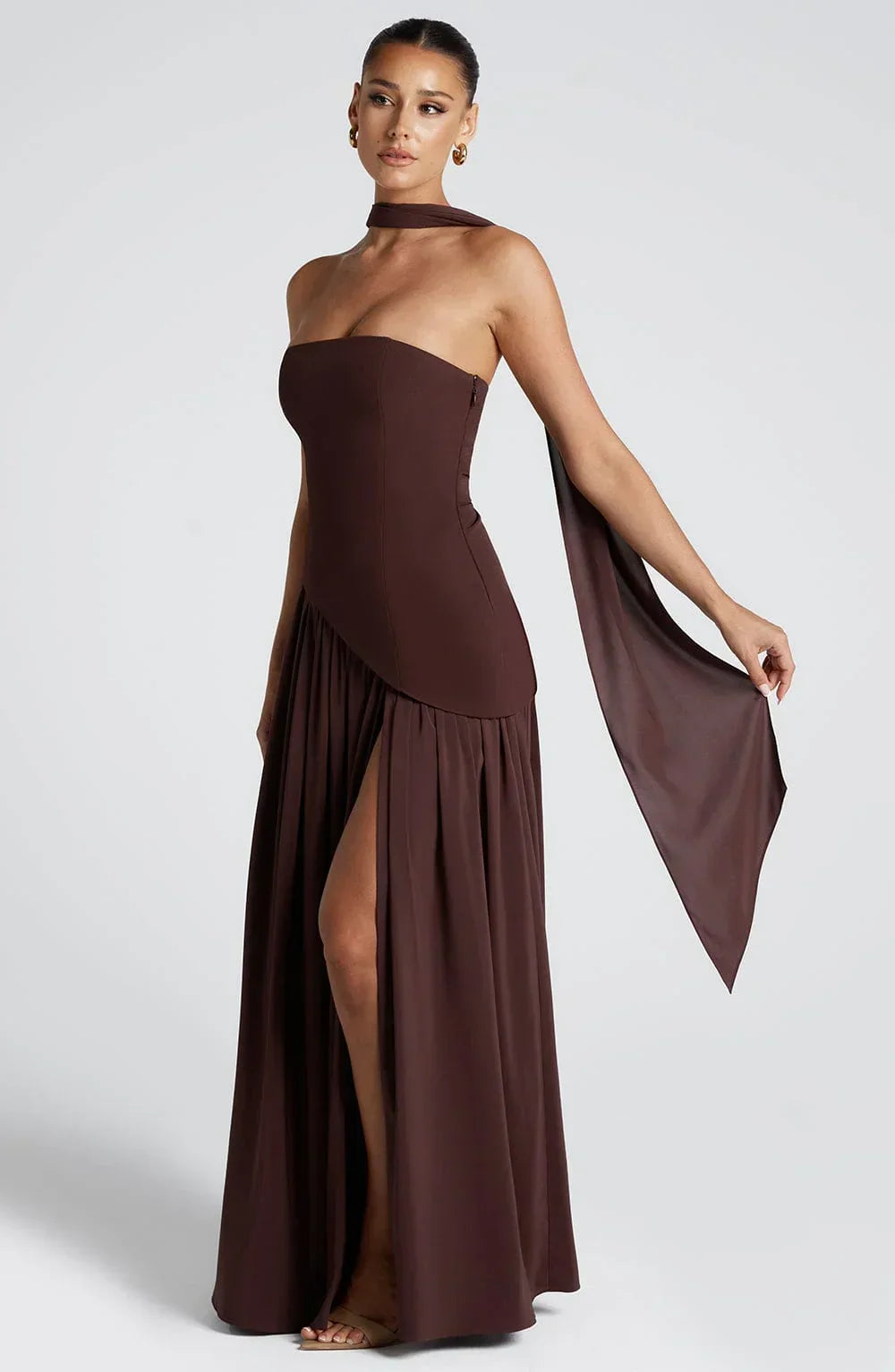 Strapless Asymmetric Slit Maxi Dress for Women