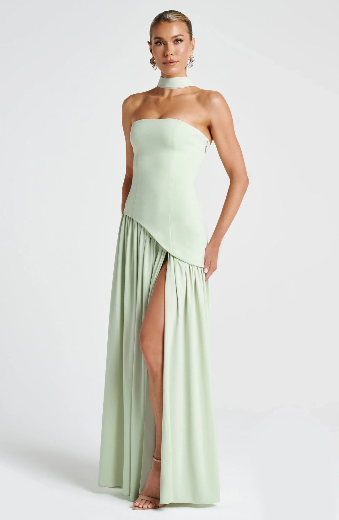 Strapless Asymmetric Slit Maxi Dress for Women