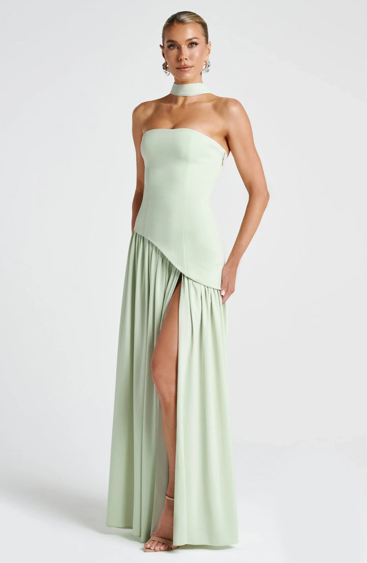 Strapless Asymmetric Slit Maxi Dress for Women