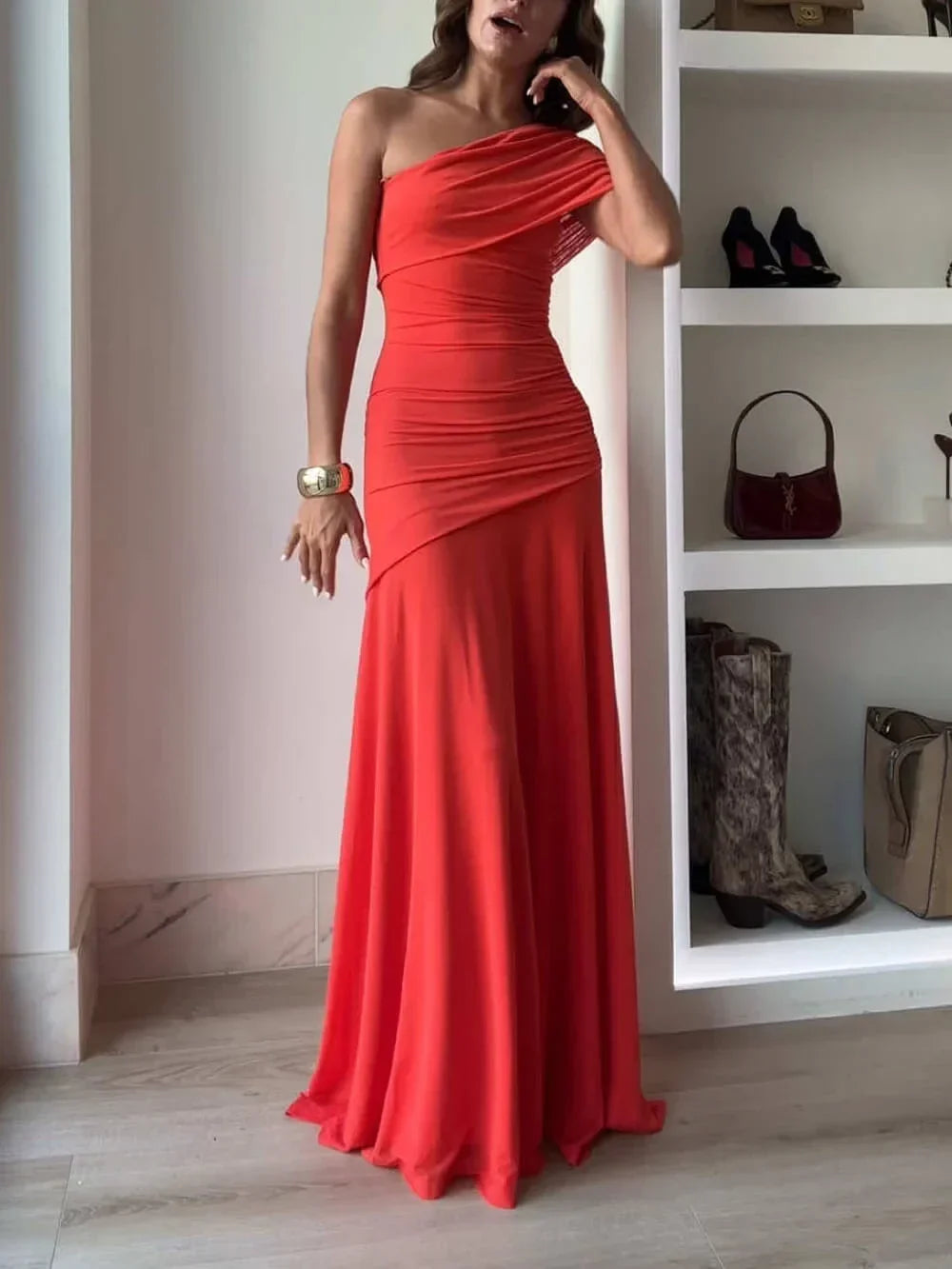 Asymmetric Ruched Maxi Dress for Women