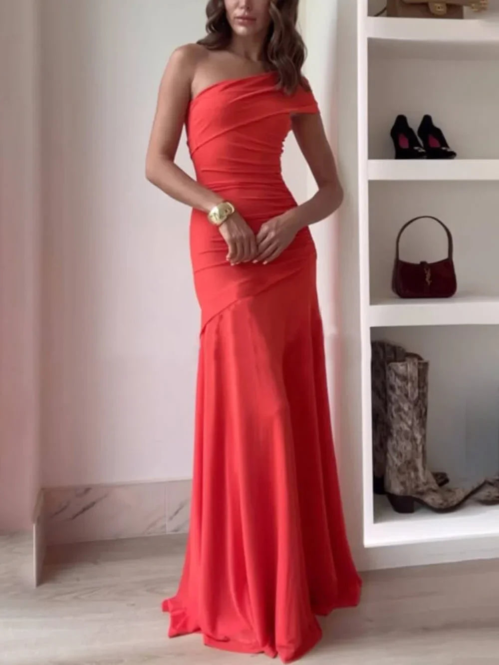 Asymmetric Ruched Maxi Dress for Women