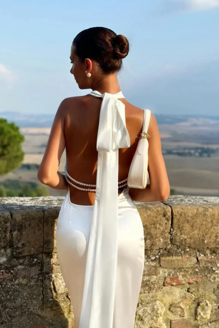 Open Back Maxi Dress with Scarf for Women