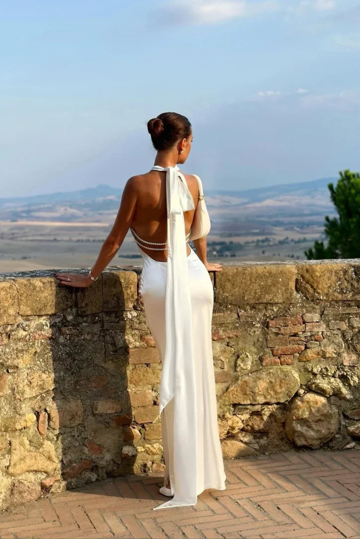 Open Back Maxi Dress with Scarf for Women
