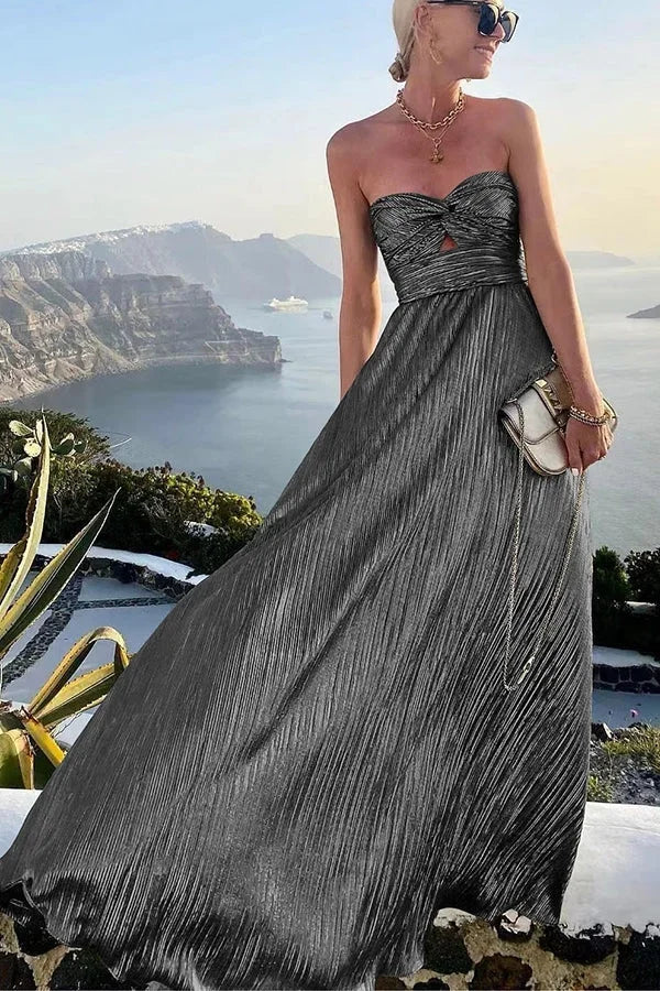 Strapless Pleated Maxi Dress for Women