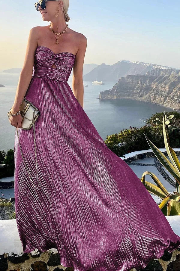 Strapless Pleated Maxi Dress for Women