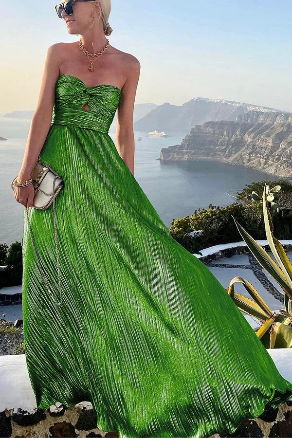 Strapless Pleated Maxi Dress for Women