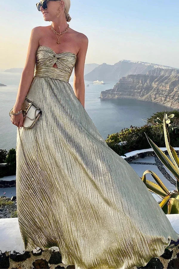 Strapless Pleated Maxi Dress for Women