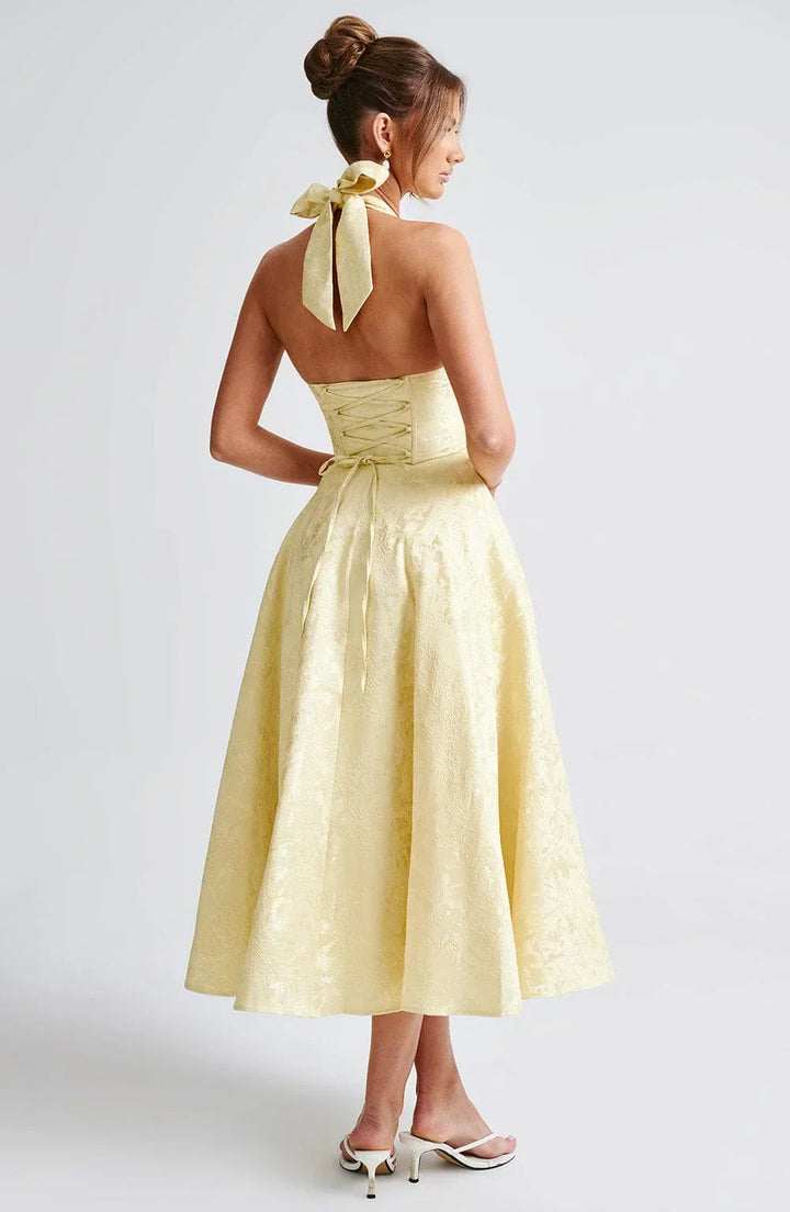 V-Neck Flared Midi Dress for Women