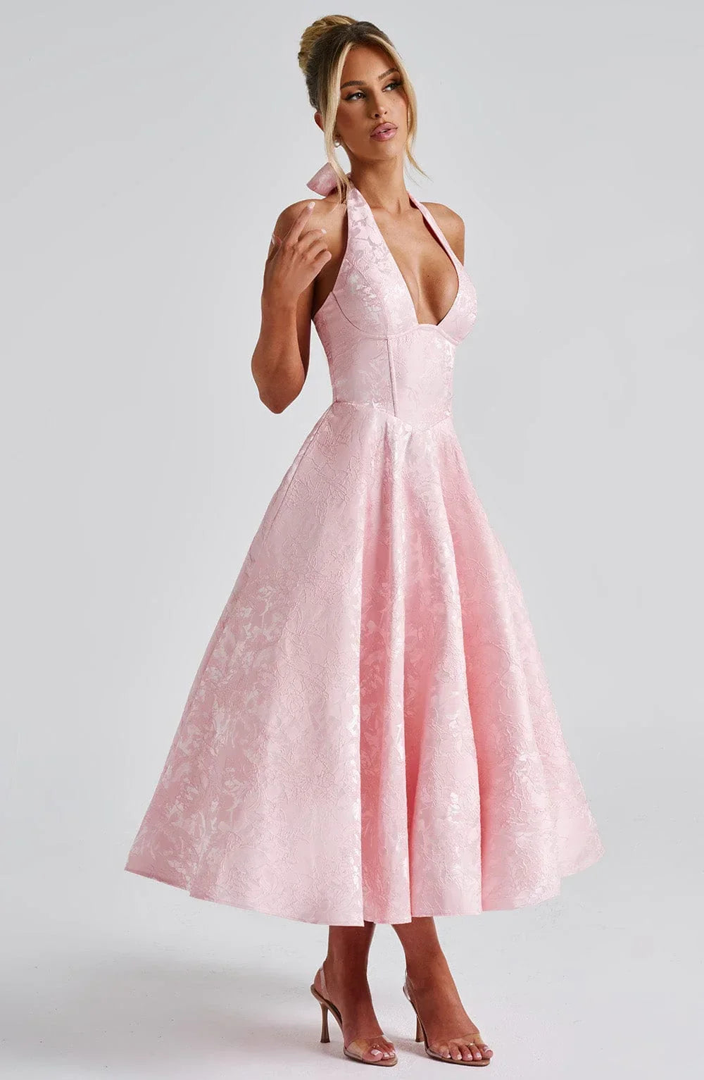 V-Neck Flared Midi Dress for Women