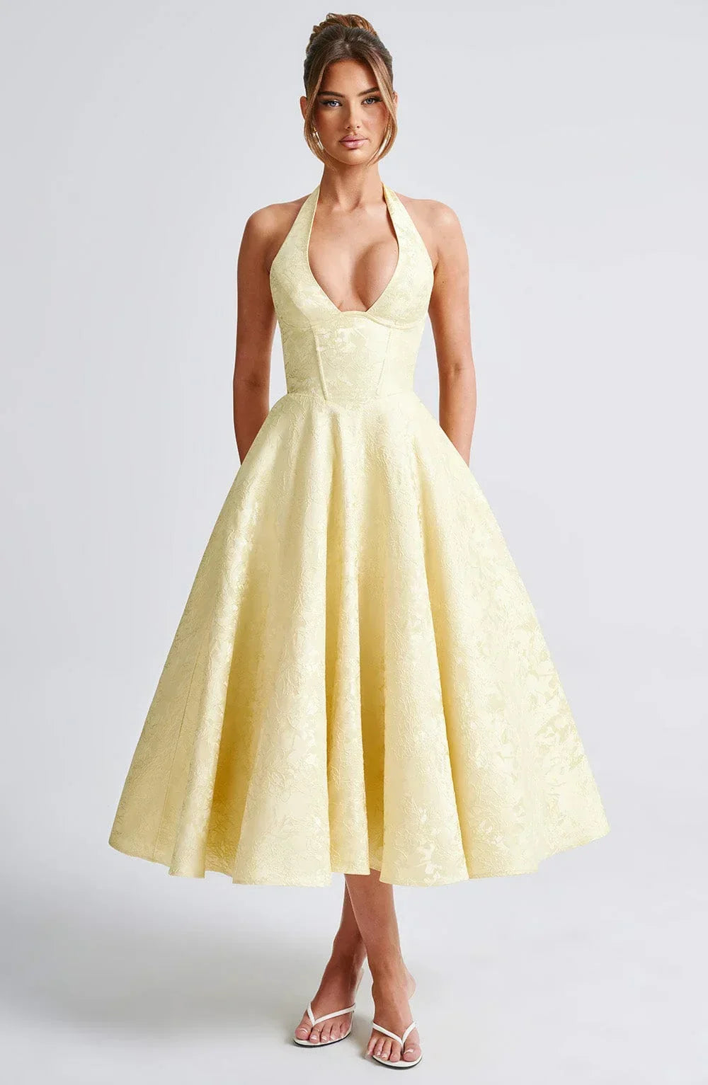 V-Neck Flared Midi Dress for Women