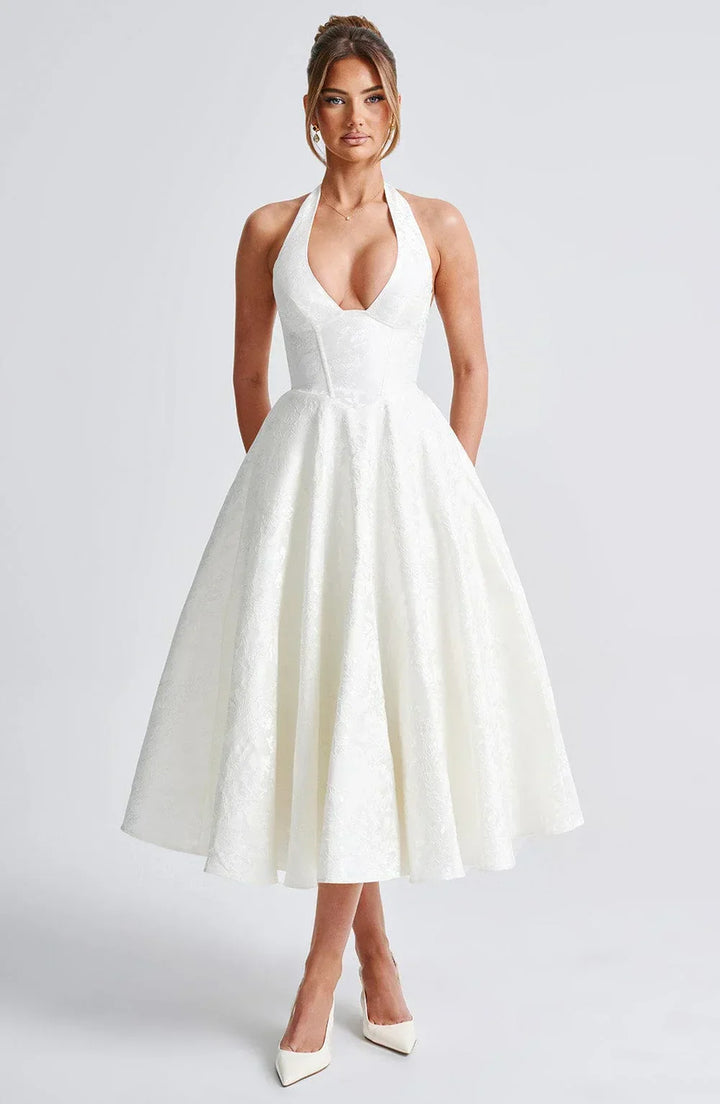 V-Neck Flared Midi Dress for Women