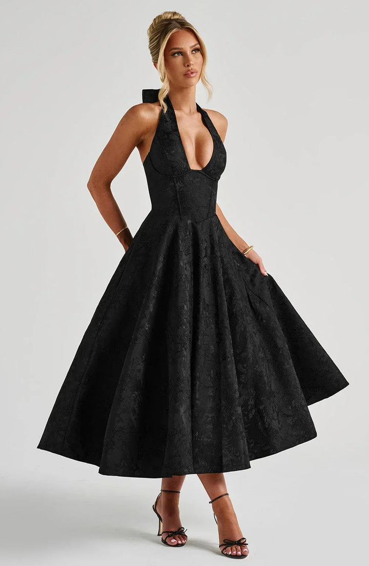 V-Neck Flared Midi Dress for Women