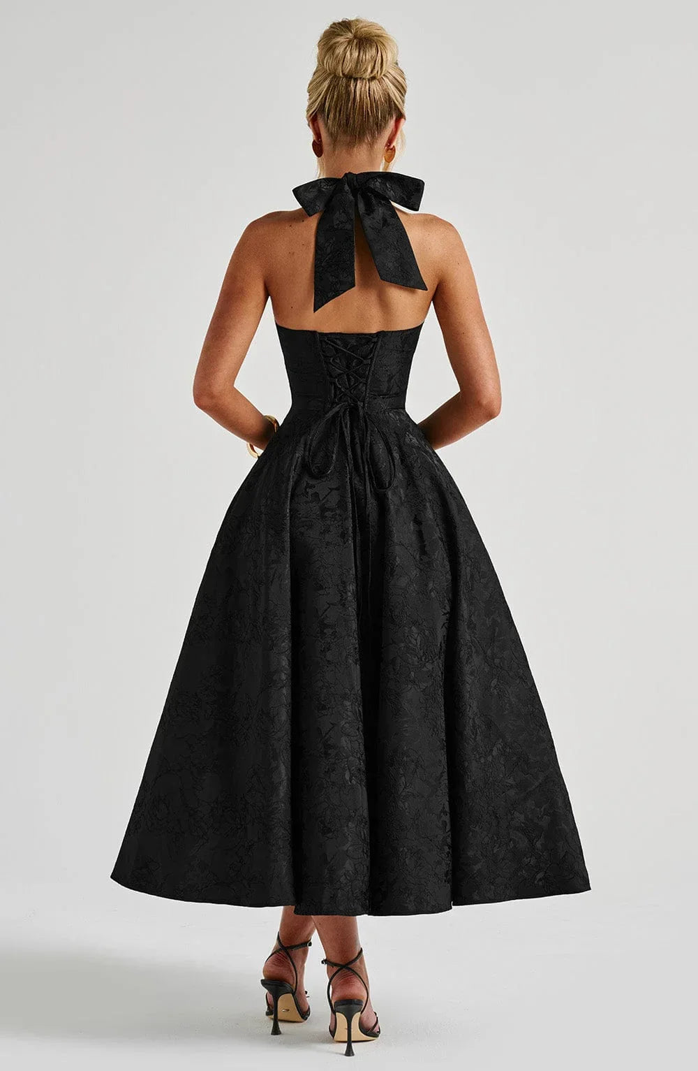 V-Neck Flared Midi Dress for Women