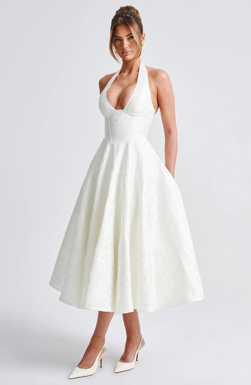 V-Neck Flared Midi Dress for Women