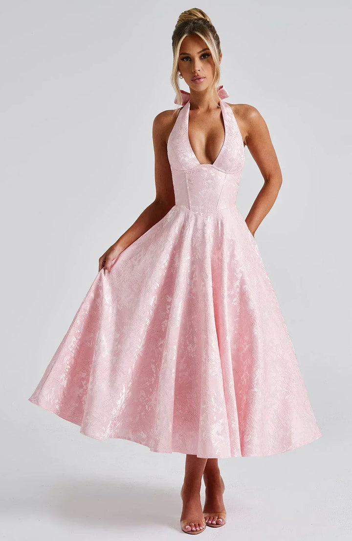 V-Neck Flared Midi Dress for Women