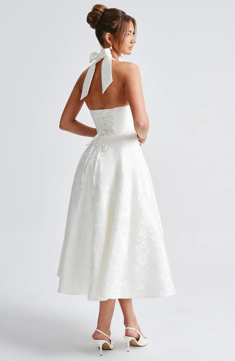 V-Neck Flared Midi Dress for Women