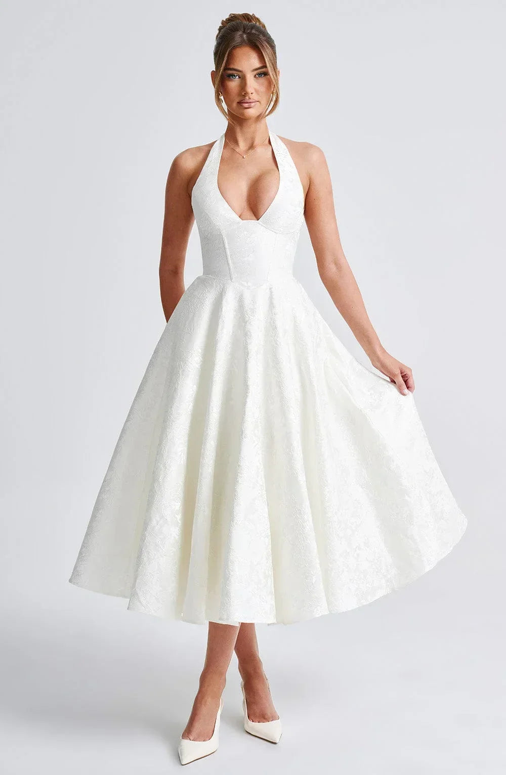 V-Neck Flared Midi Dress for Women