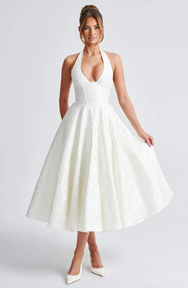 V-Neck Flared Midi Dress for Women