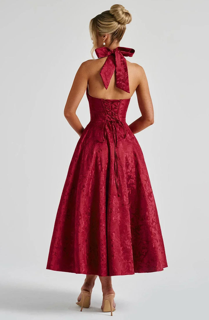 V-Neck Flared Midi Dress for Women