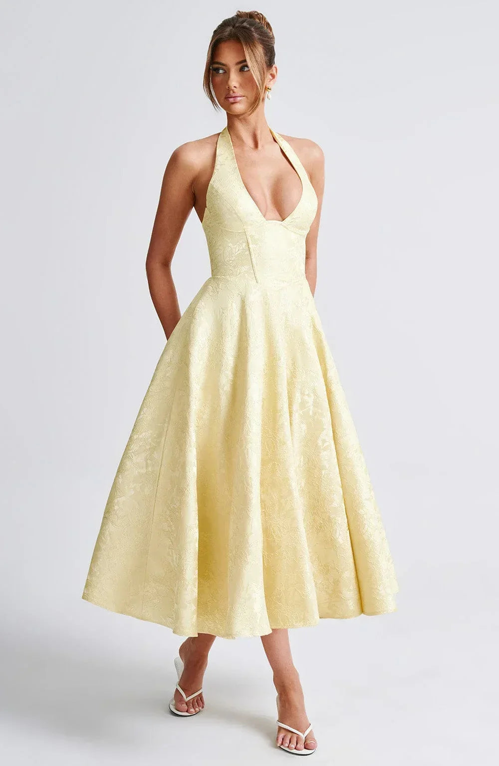 V-Neck Flared Midi Dress for Women