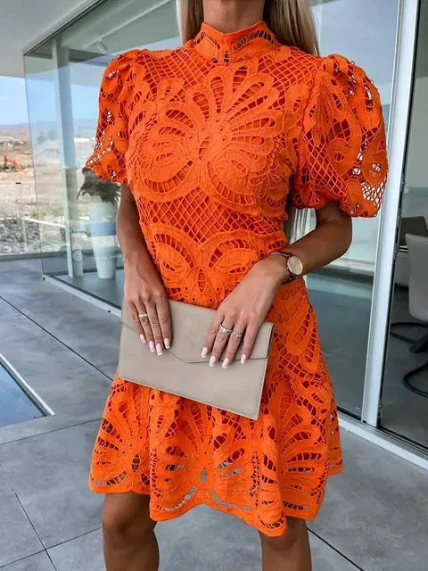 Floral Lace Puff Sleeve Mini Dress for Women
