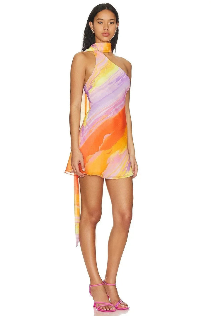 One-Shoulder Printed Mini Dress for Women