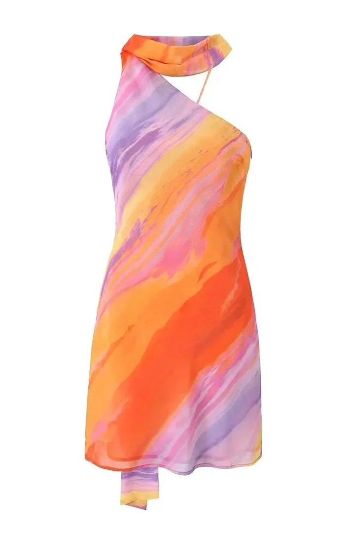 One-Shoulder Printed Mini Dress for Women
