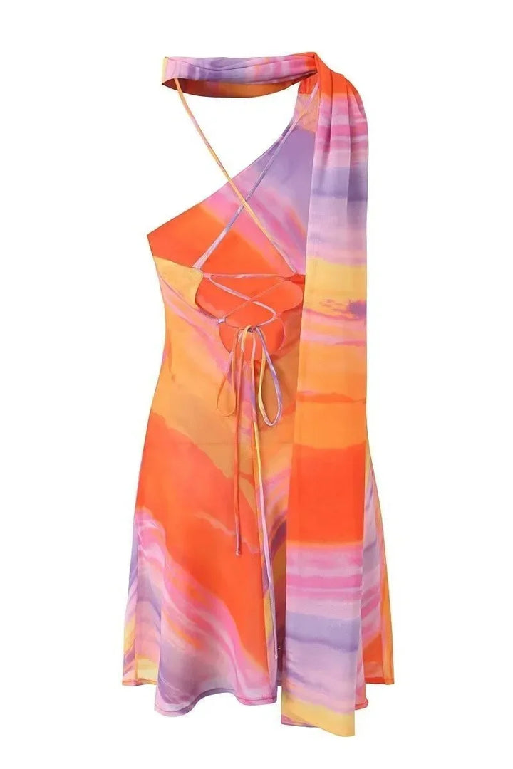 One-Shoulder Printed Mini Dress for Women