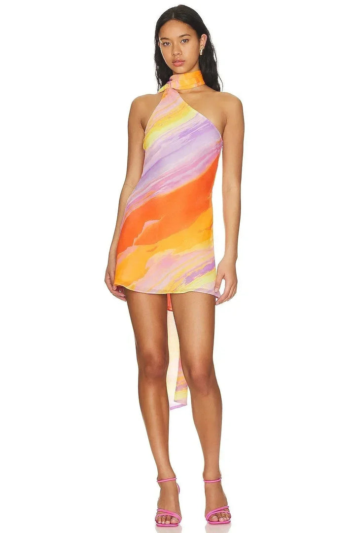 One-Shoulder Printed Mini Dress for Women